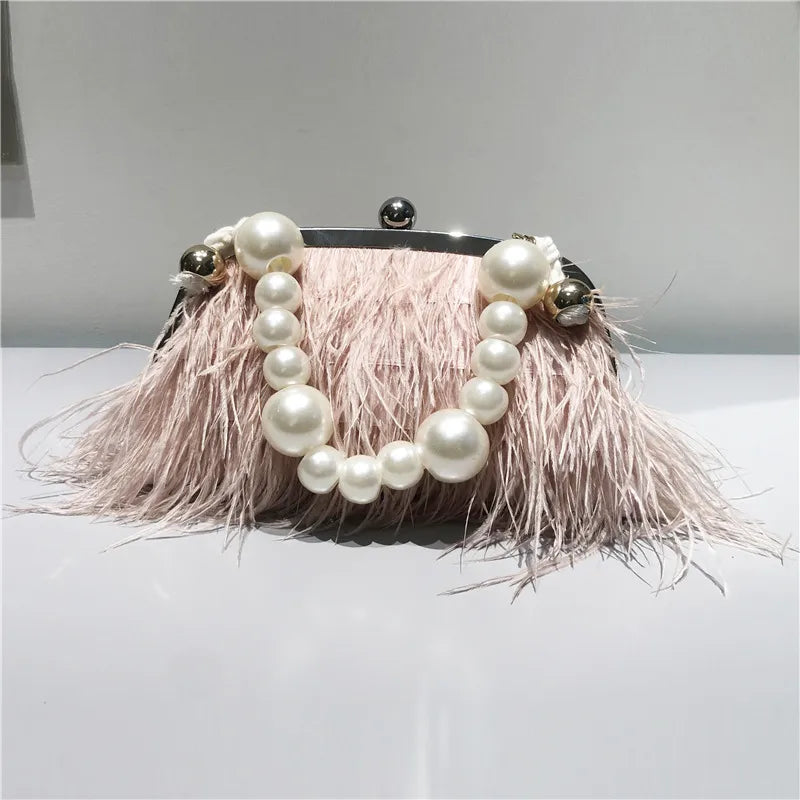 Pearl Chain Feather Handbag