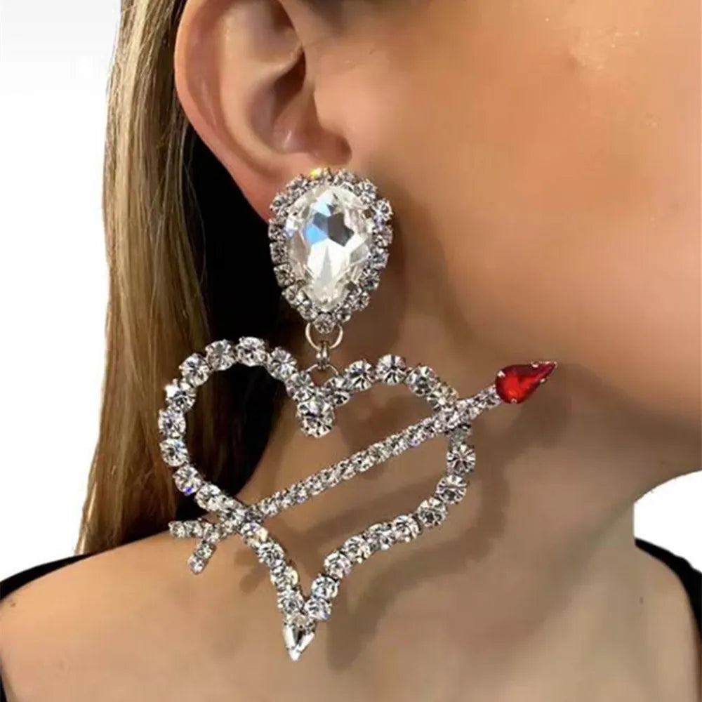 Rhinestone-Crystal Heart Drop Earrings