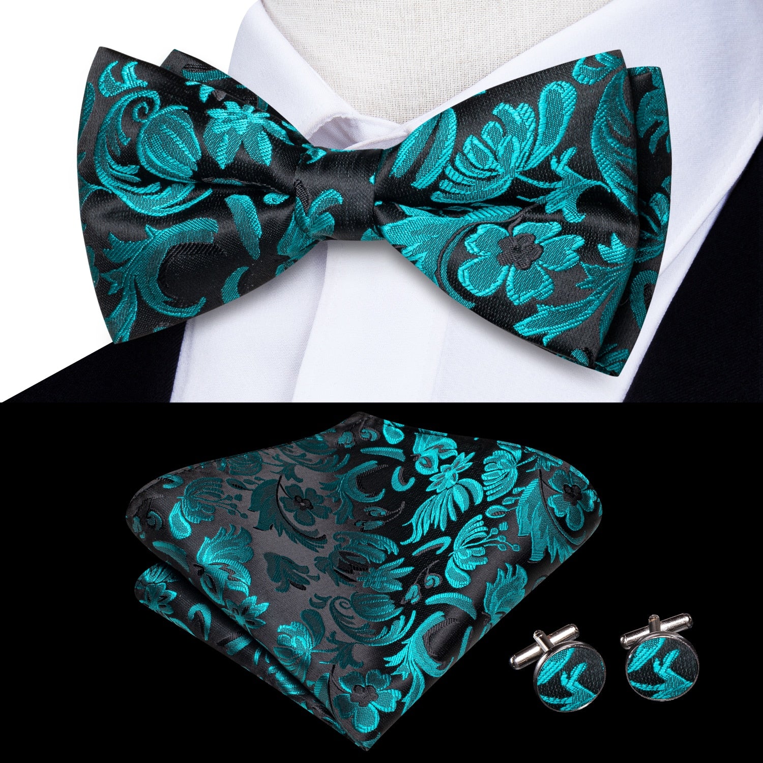 Men's Bowtie Jacquard Bow Tie Set