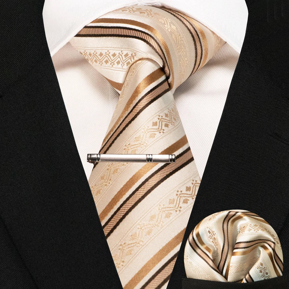 Silk paisley tie set with handkerchief and tie clip for men