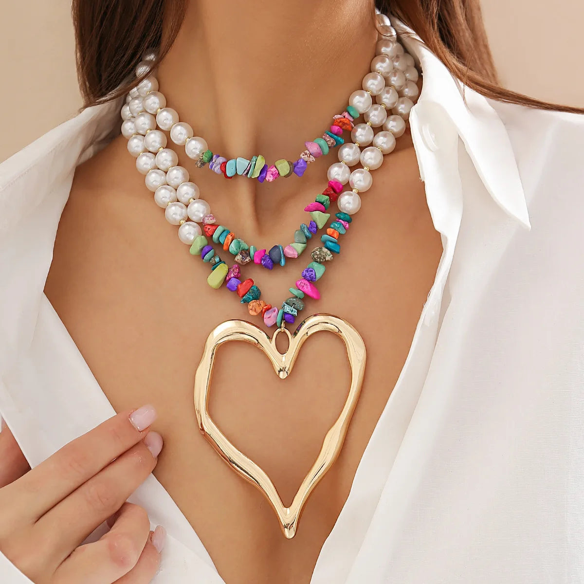 Exaggerated Pearl Bead Chain Necklace