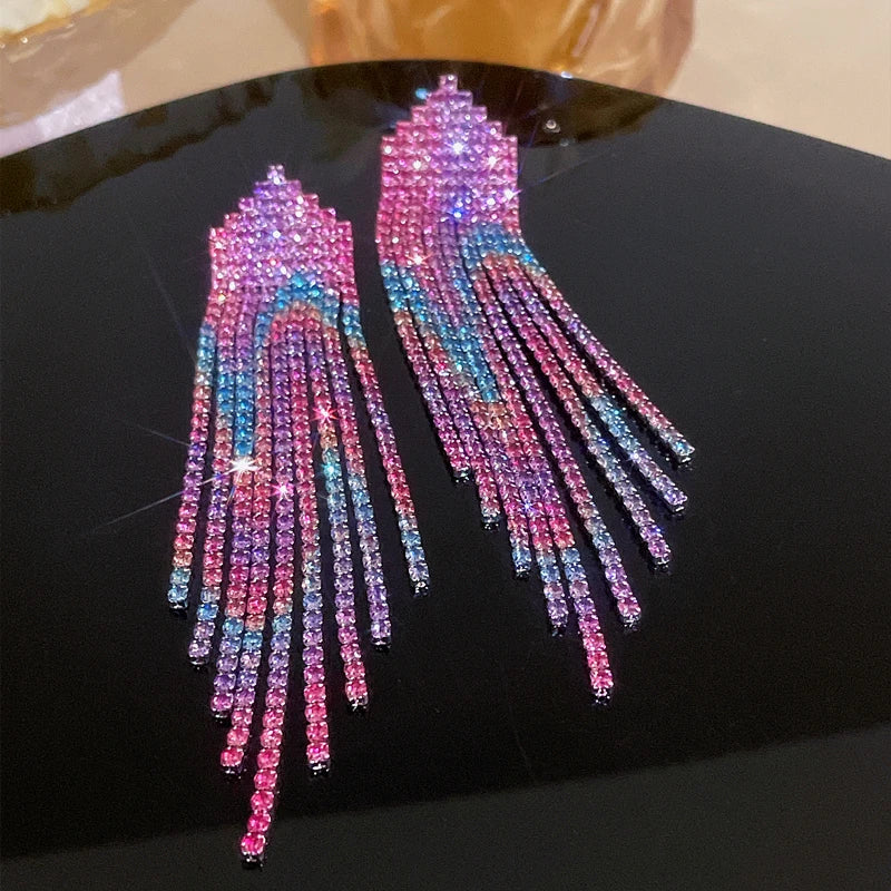 Fashion Rhinestone Long Tassel Earrings