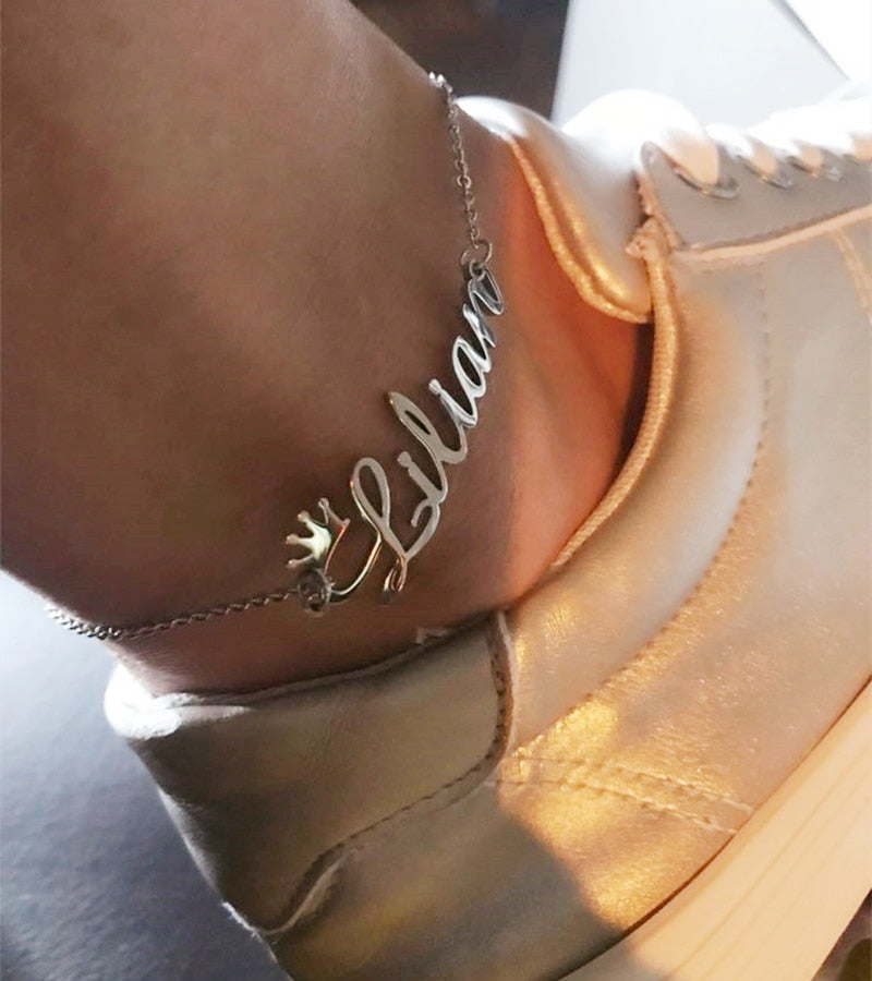 Personalized Butterfly Crown Name Anklet