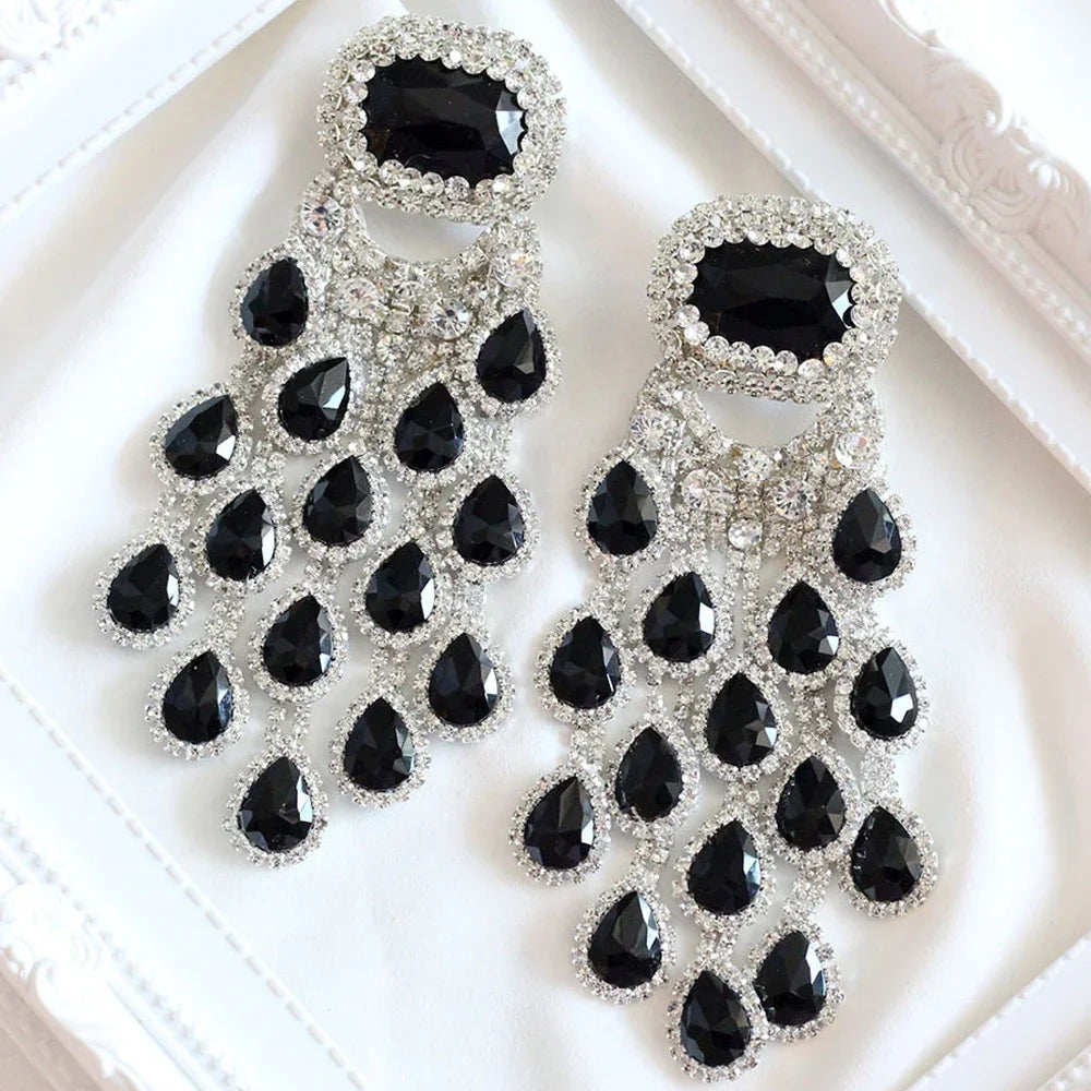 Elegant Bridal Crystal Tassel Earrings