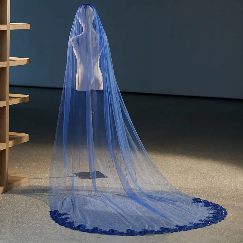3M Long Blue Wedding Veil