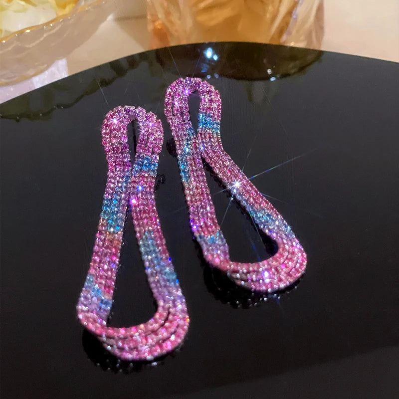 Fashion Rhinestone Long Tassel Earrings