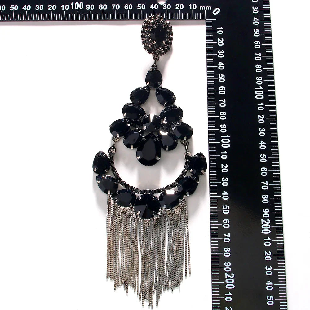 Black Crystal Tassel Earrings
