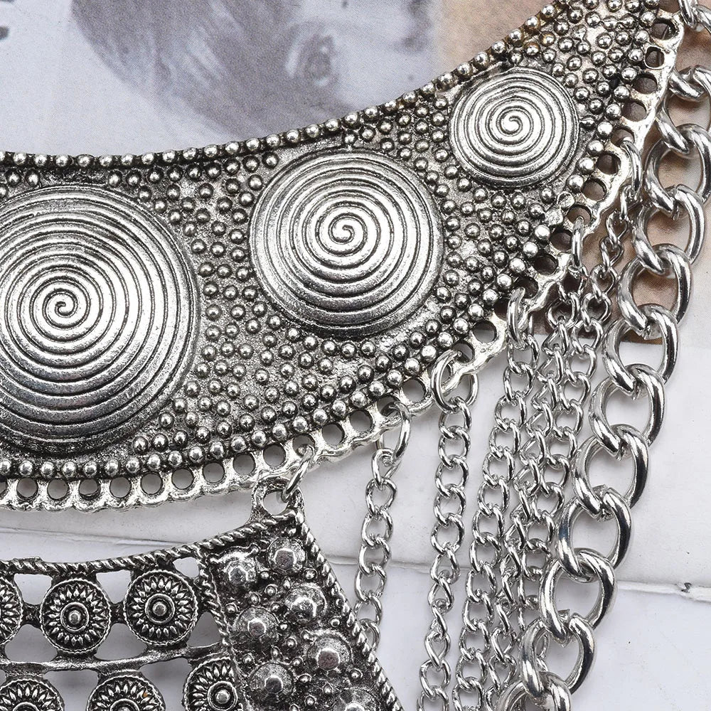 Ethnic Chain Tassel Rhinestone Vintage Necklace