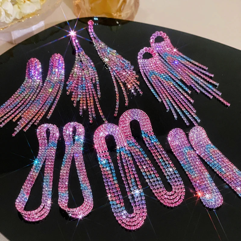 Fashion Rhinestone Long Tassel Earrings