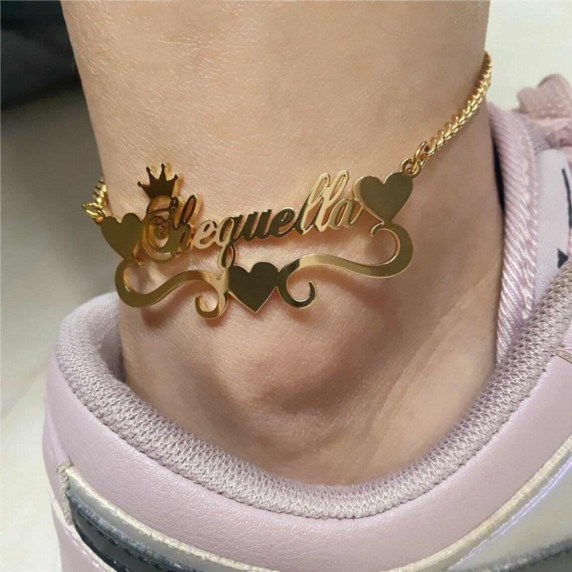Personalized Butterfly Crown Name Anklet
