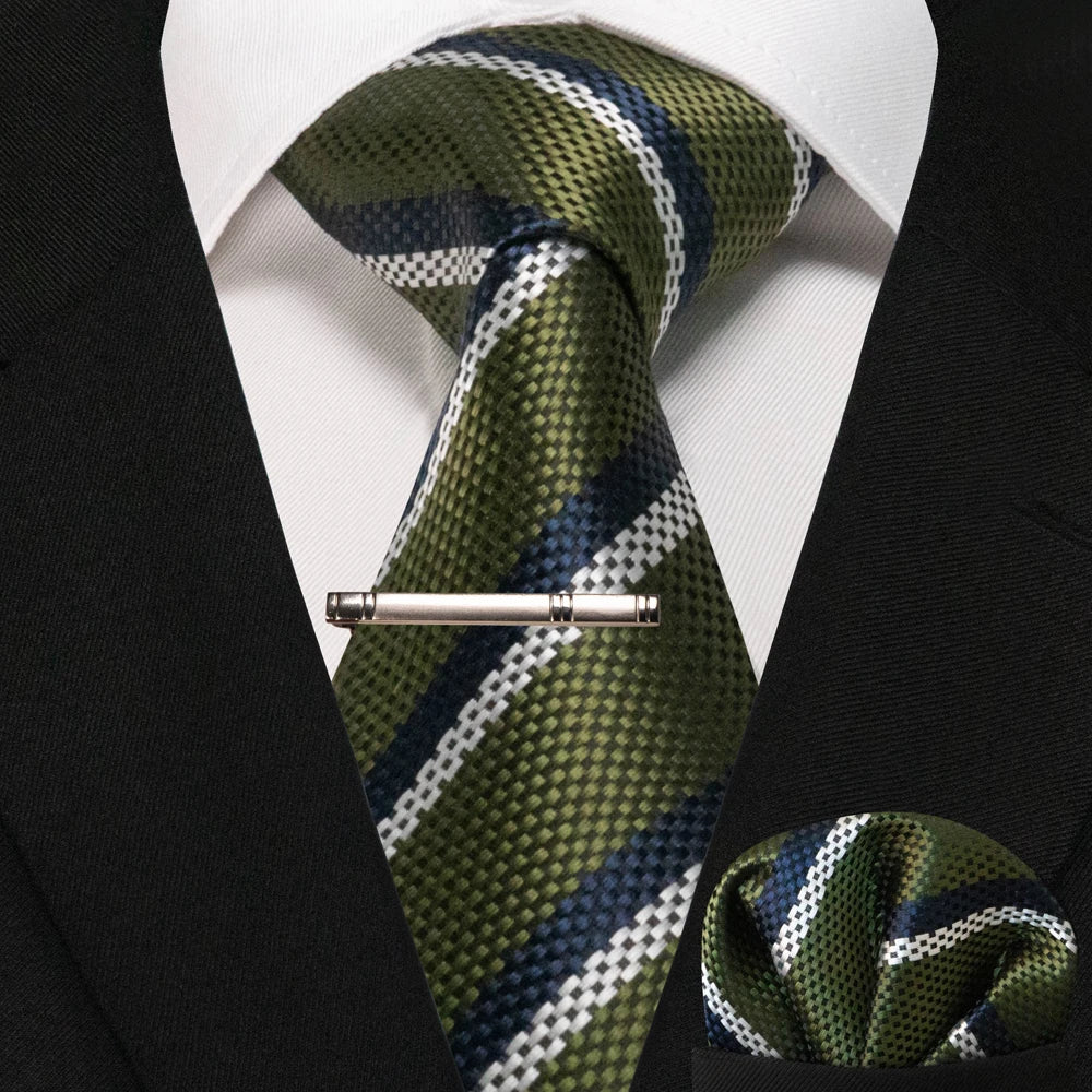 Silk paisley tie set with handkerchief and tie clip for men