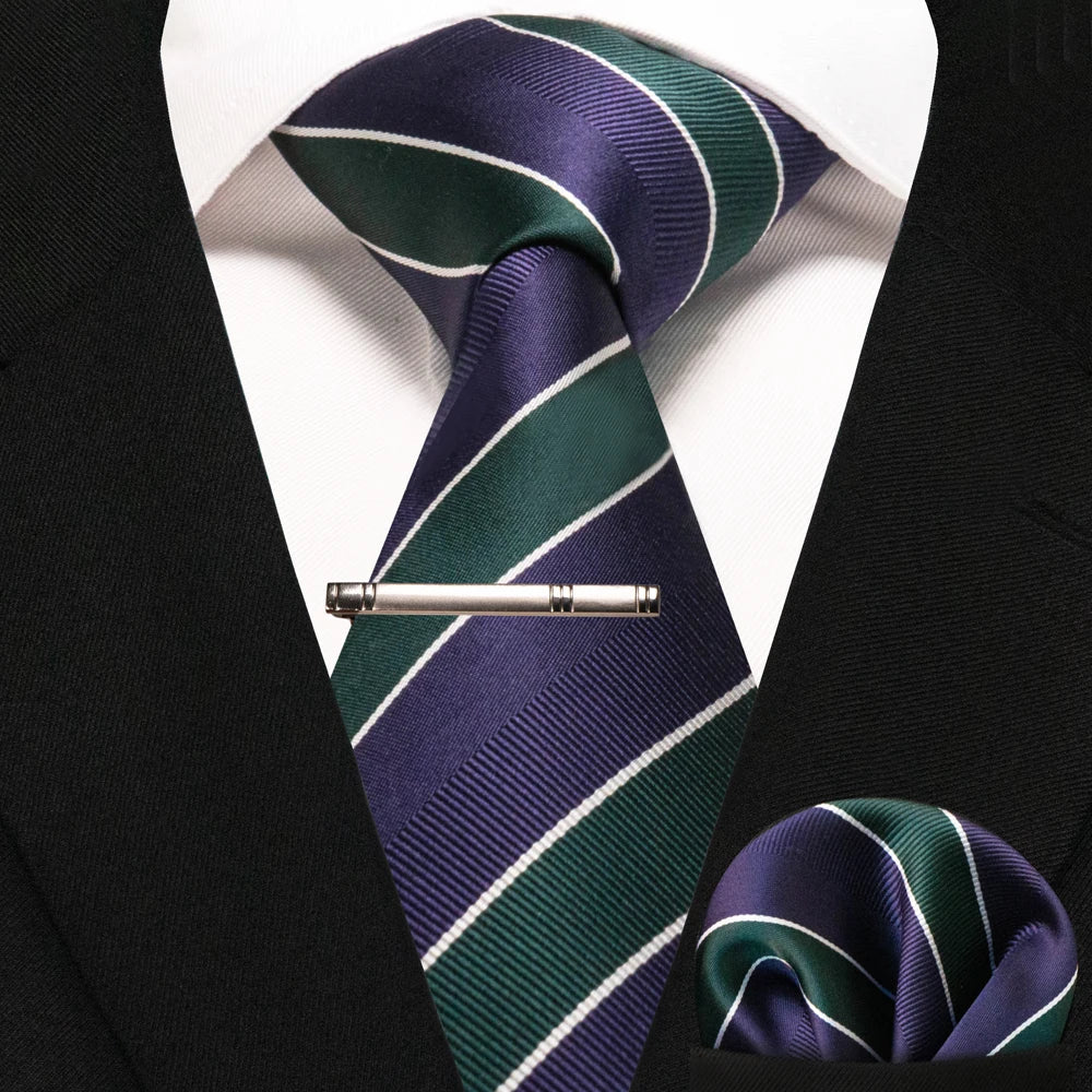 Silk paisley tie set with handkerchief and tie clip for men