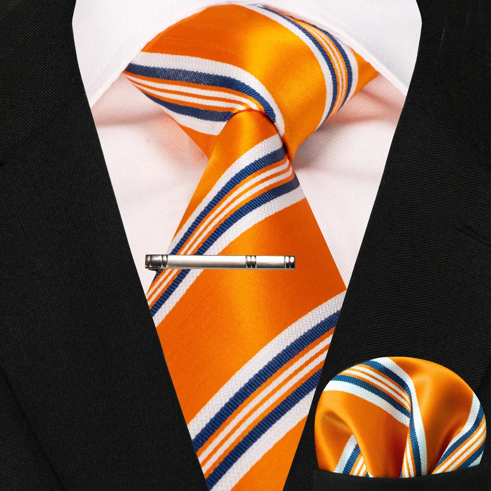 Silk paisley tie set with handkerchief and tie clip for men