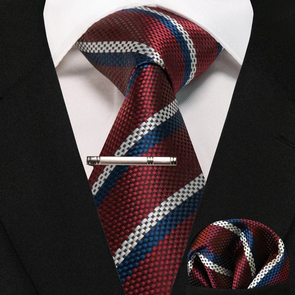 Silk paisley tie set with handkerchief and tie clip for men