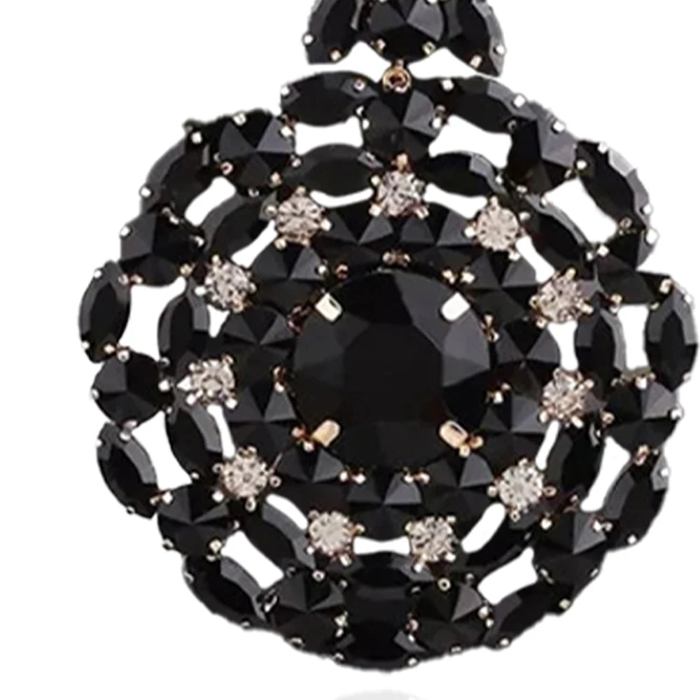 Black Round Rhinestone Shiny Earrings