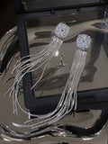 Zirconia Crystal Long Tassel Earrings
