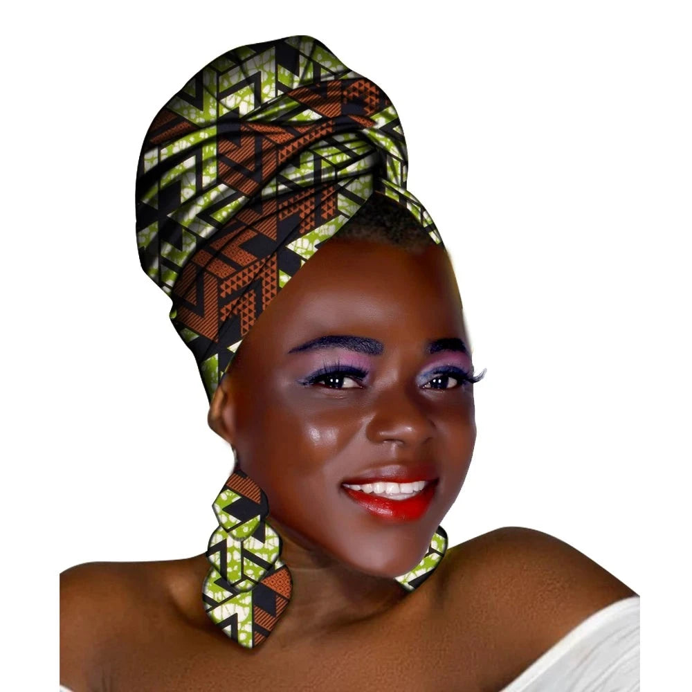 African Headscarf and Earrings Set