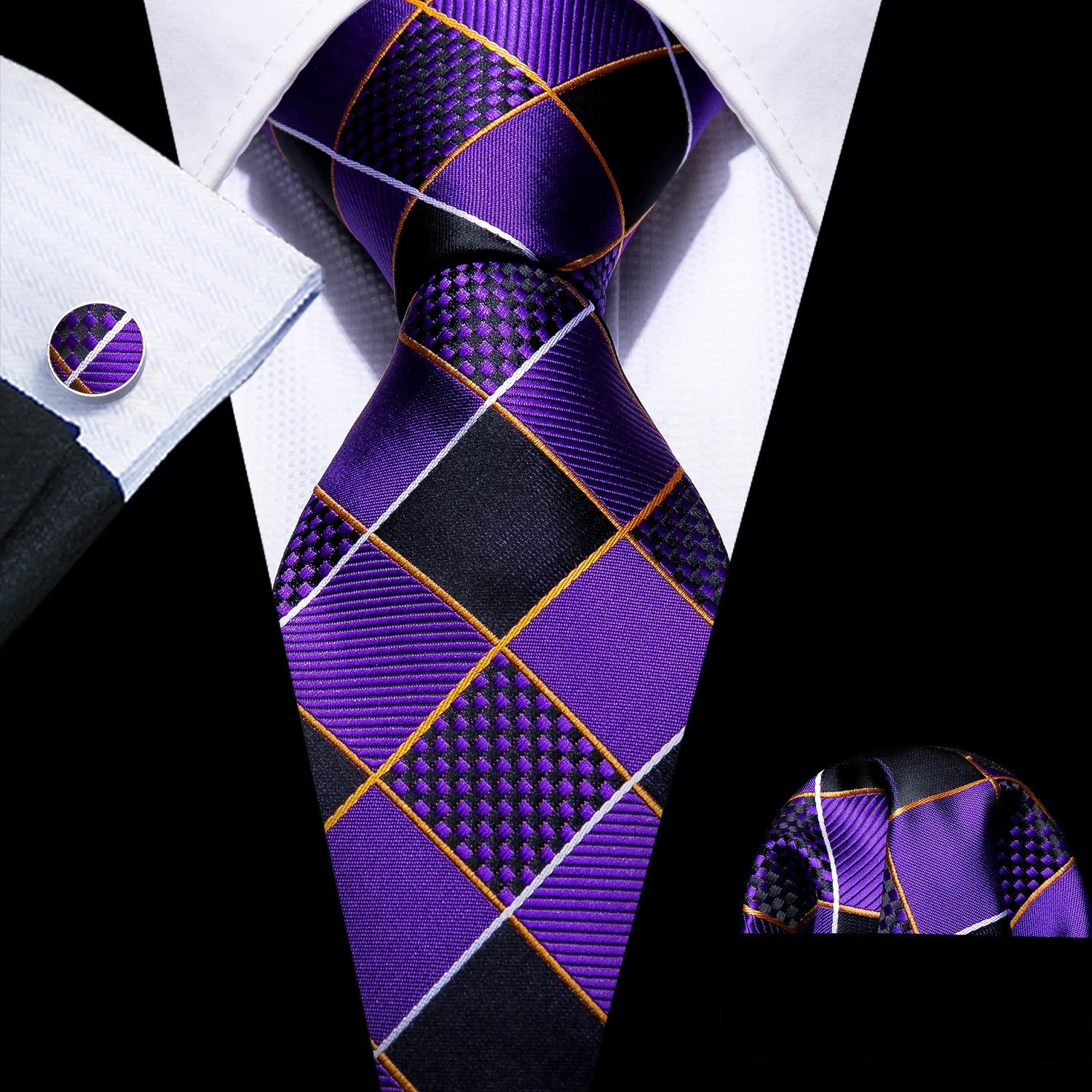 Dark Purple Plaid Tie Set