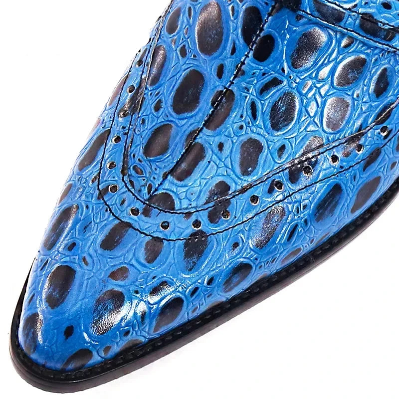 Blue Black Slip On Lizard Print Men Shoes