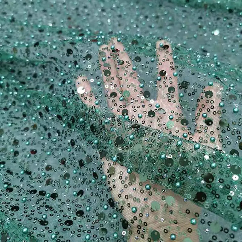 Sequins Pearls Glitter Beaded Green Single Tier 3M Bridal Veil green