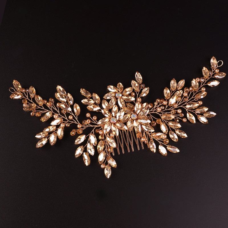 Full Crystal Champagne Headpiece