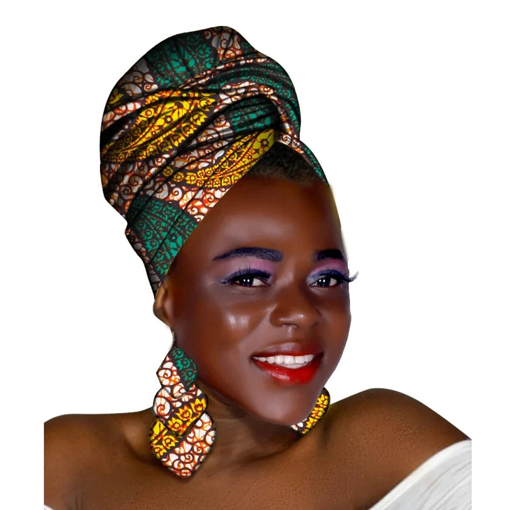 African Headscarf and Earrings Set
