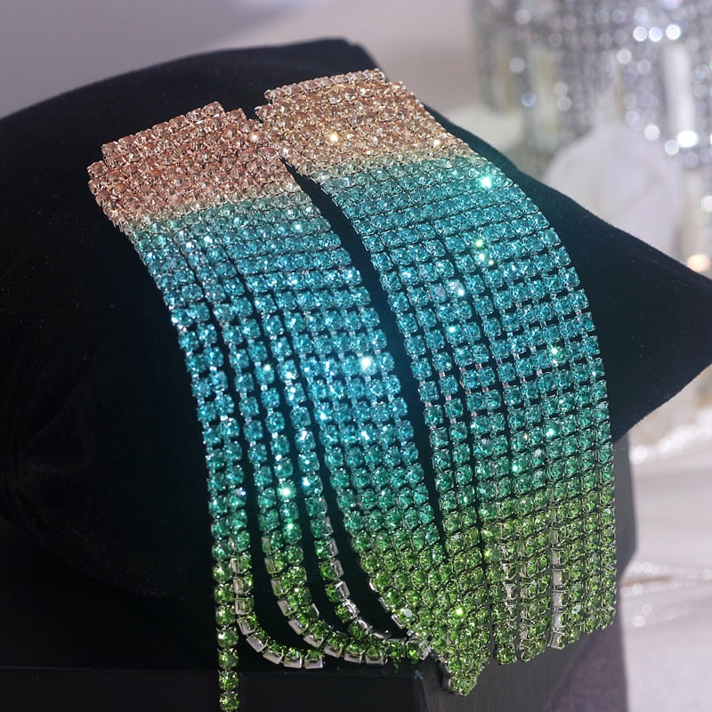 Colorful Crystal Long Tassel Earrings