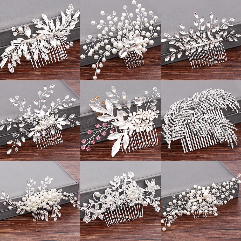 Collection of Silver Pearl Rhinestones Bridal Hair Accessories