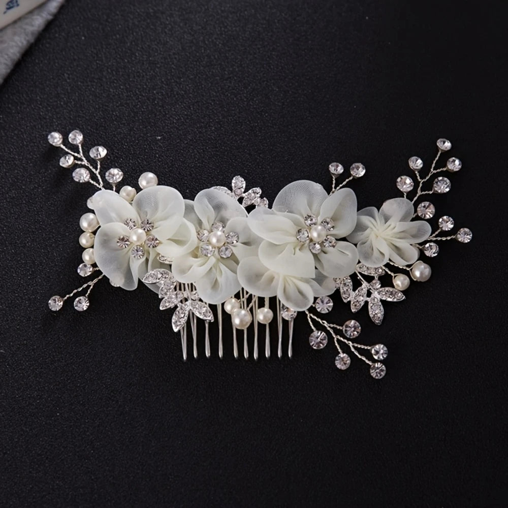 Silver Pearl Rhinestones Bridal Hair Accessories 