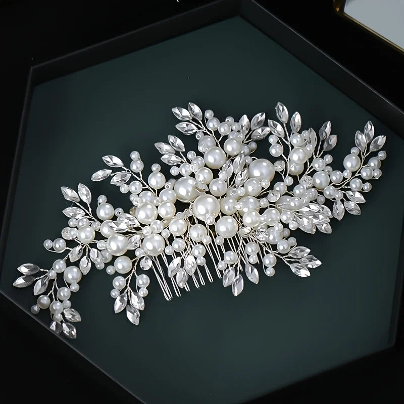 Silver Pearl Rhinestones Bridal Hair Accessories 