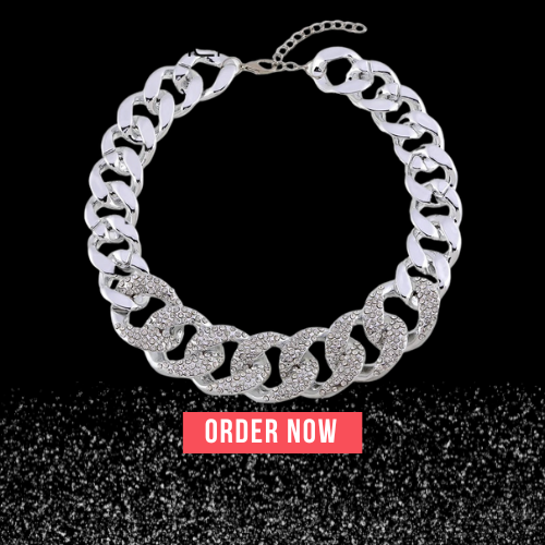 Silver Plated  Rhinestones Women Chain Choker Necklace