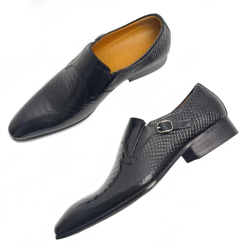 Men’s Business Casual Leather Loafers – Slip-On Buckle Dress Shoes for Office & Formal Wear c