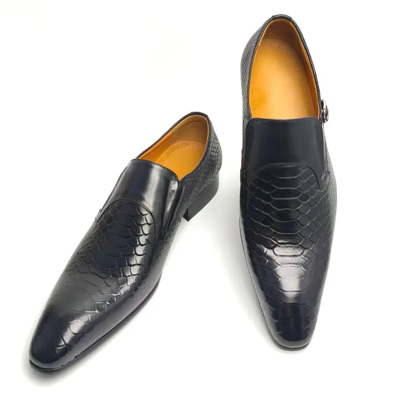 Men’s Business Casual Leather Loafers – Slip-On Buckle Dress Shoes for Office & Formal Wear d