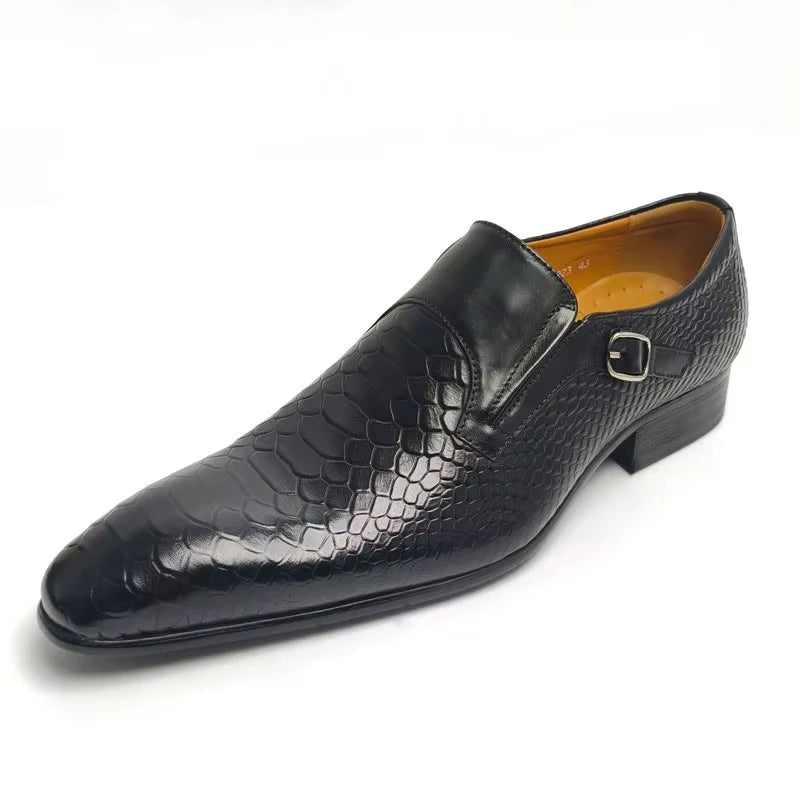 Men’s Business Casual Leather Loafers – Slip-On Buckle Dress Shoes for Office & Formal Wear e