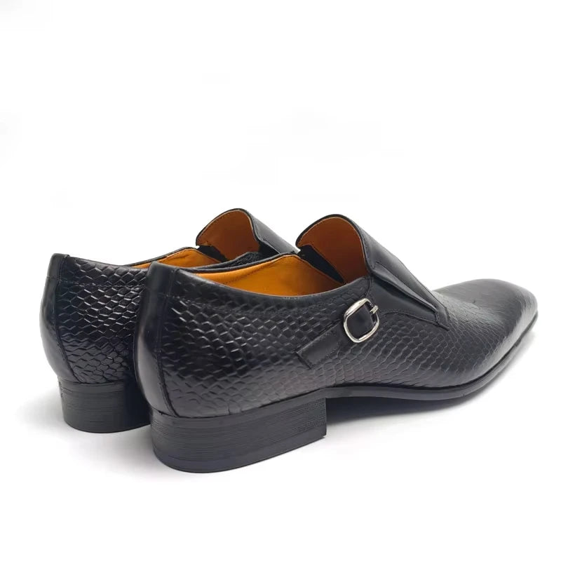 Men’s Business Casual Leather Loafers – Slip-On Buckle Dress Shoes for Office & Formal Wear f