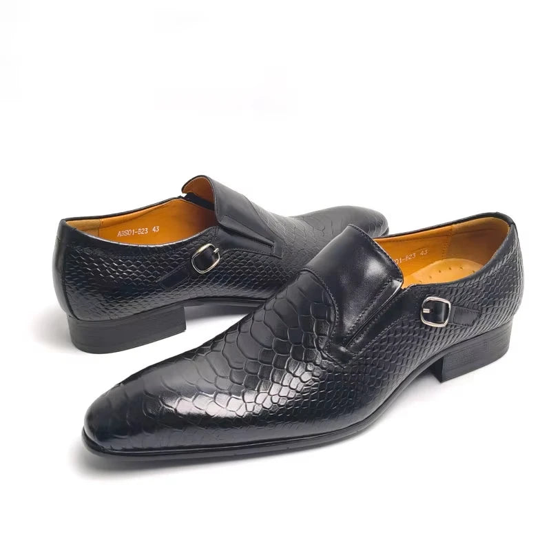 Men’s Business Casual Leather Loafers – Slip-On Buckle Dress Shoes for Office & Formal Wear