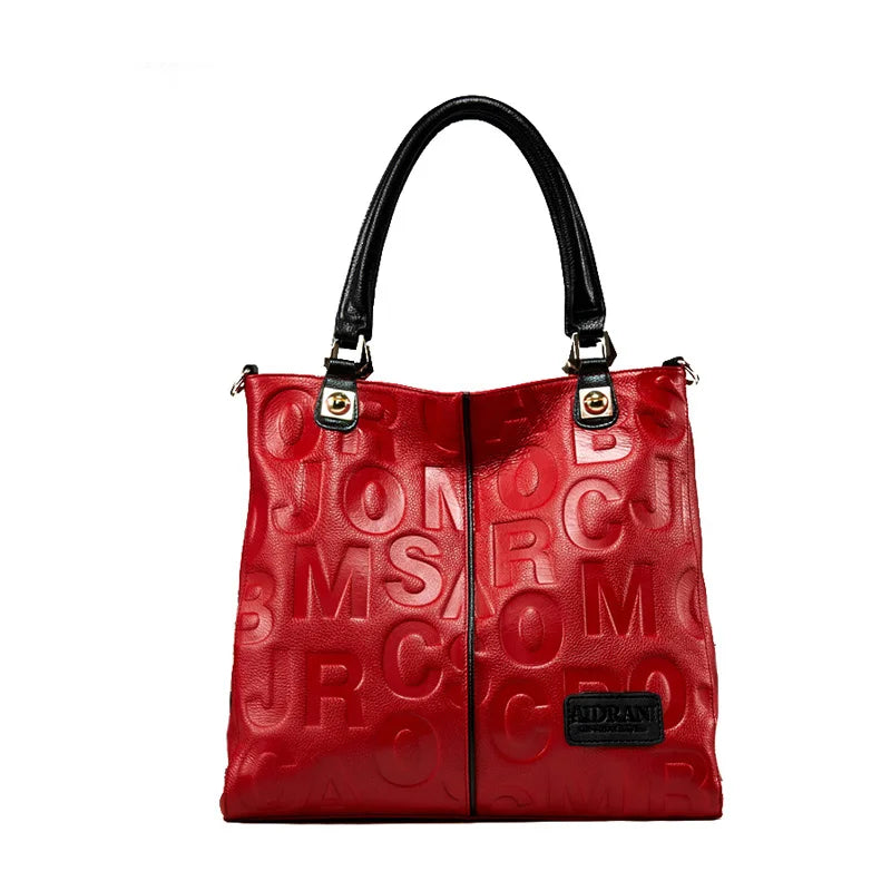 Soft Cowhide Large Capacity Handbag red