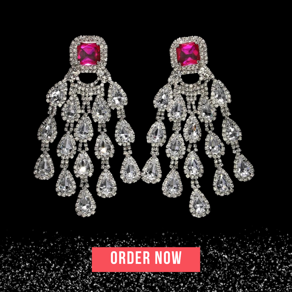 Square Crystal Large Tassel Earrings