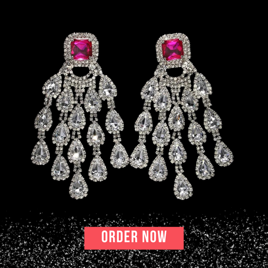 Square Crystal Large Tassel Earrings