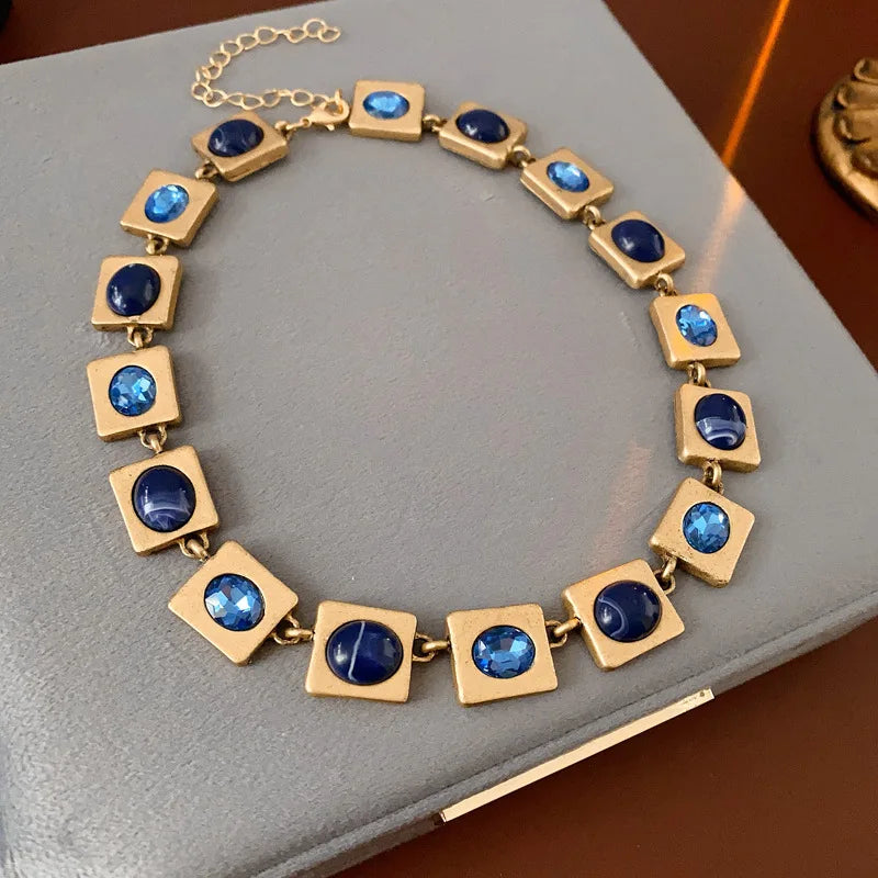 Vintage square rhinestone necklace and earrings set for bride or wedding