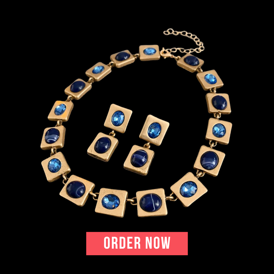 Vintage square rhinestone necklace and earrings set for bride or wedding