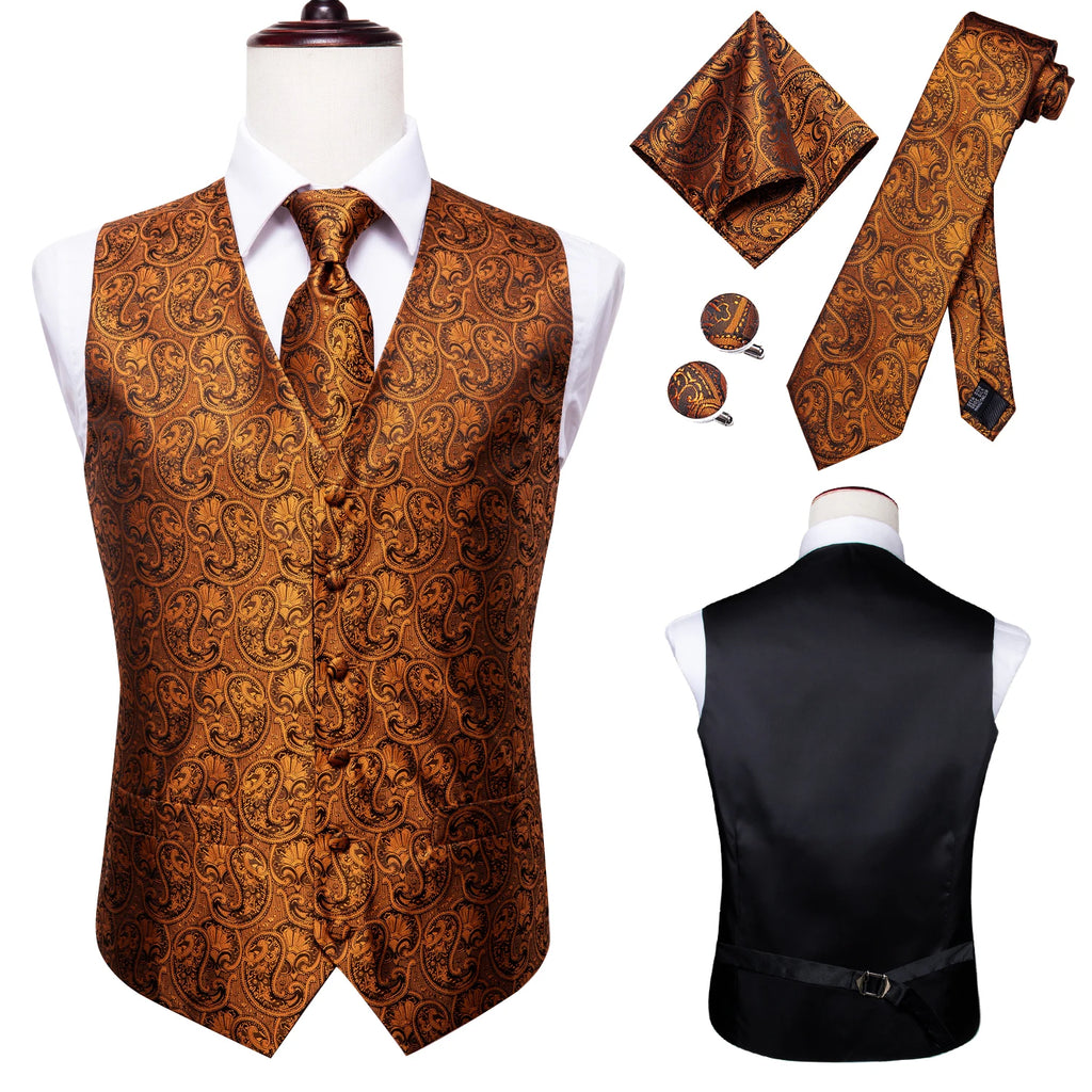 100% Silk Men's Waistcoat – Vintage Brown Paisley Formal Vest b
