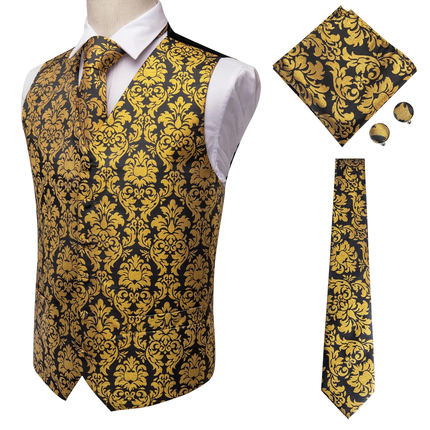 100% Silk Men's Waistcoat – Vintage Brown Paisley Formal Vest d