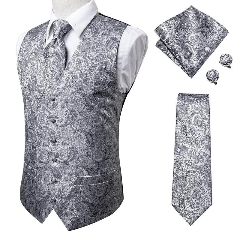 100% Silk Men's Waistcoat – Vintage Brown Paisley Formal Vest e