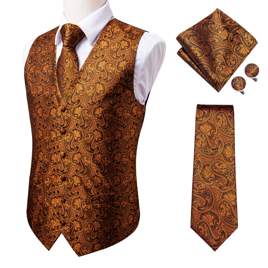 100% Silk Men's Waistcoat – Vintage Brown Paisley Formal Vest f