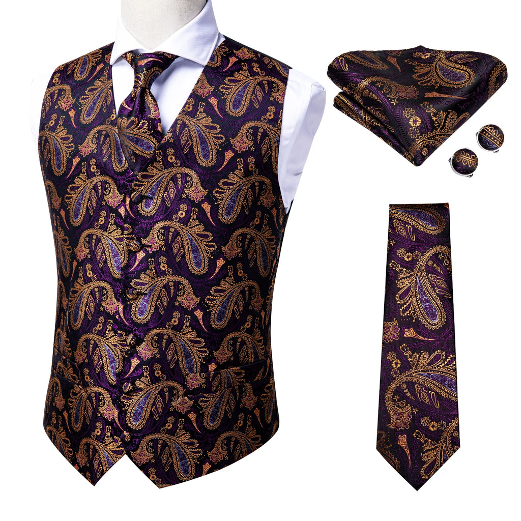 100% Silk Men's Waistcoat – Vintage Brown Paisley Formal Vest m