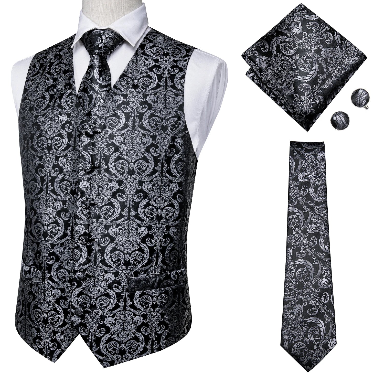 100% Silk Men's Waistcoat – Vintage Brown Paisley Formal Vest 