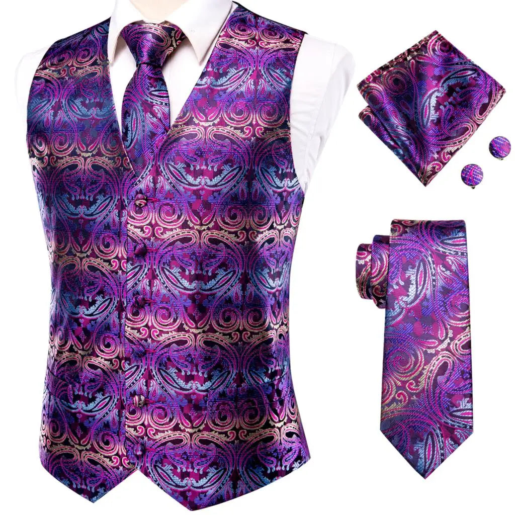 100% Silk Men's Waistcoat – Vintage Brown Paisley Formal Vest p