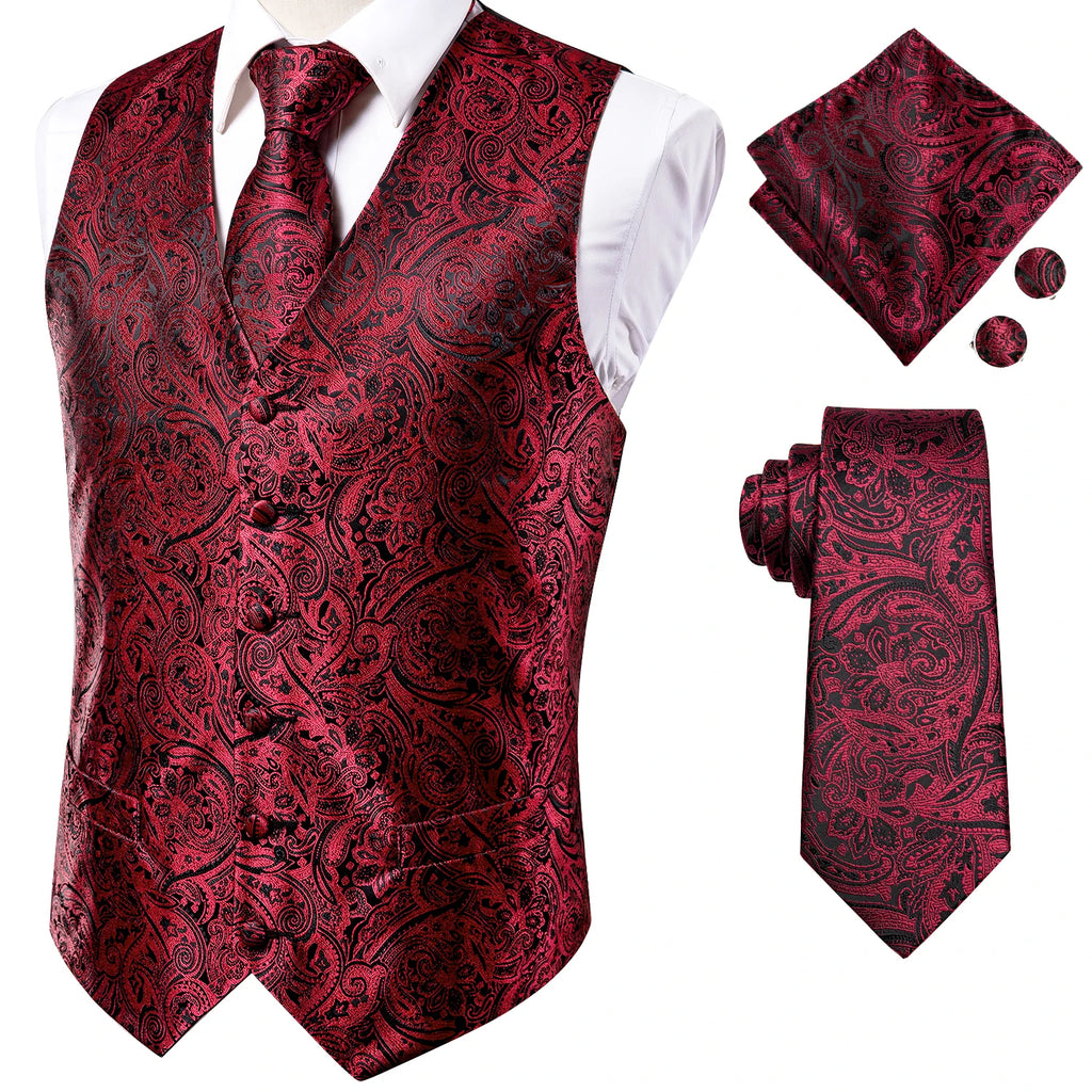 100% Silk Men's Waistcoat – Vintage Brown Paisley Formal Vest u