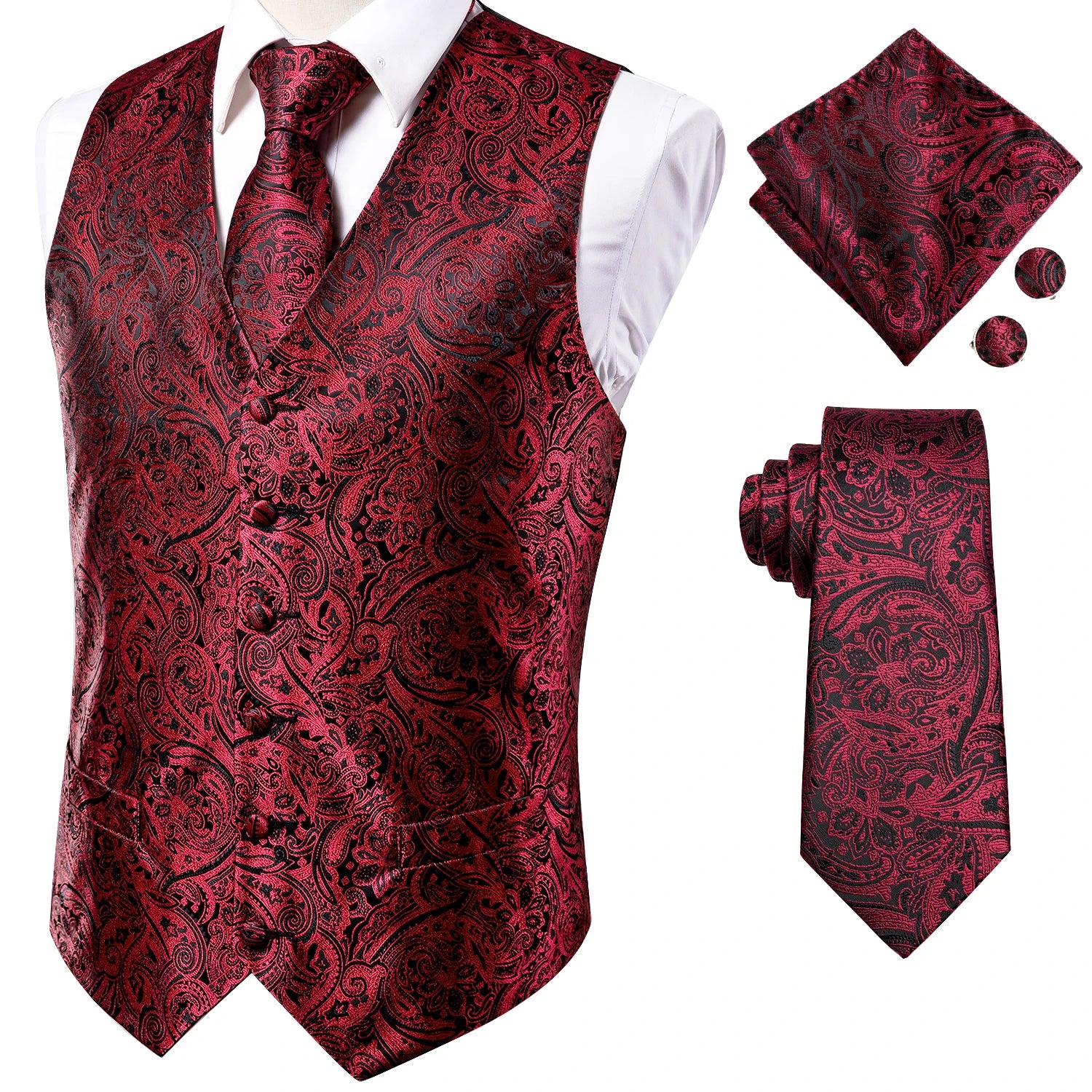 100% Silk Men's Waistcoat – Vintage Brown Paisley Formal Vest u